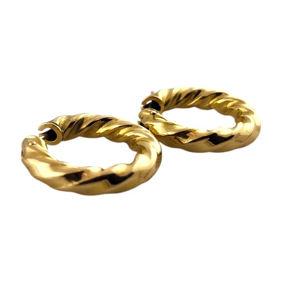 18 Karat Yellow Gold Twisted Hoop Earrings #18486 - Picture 3 of 7